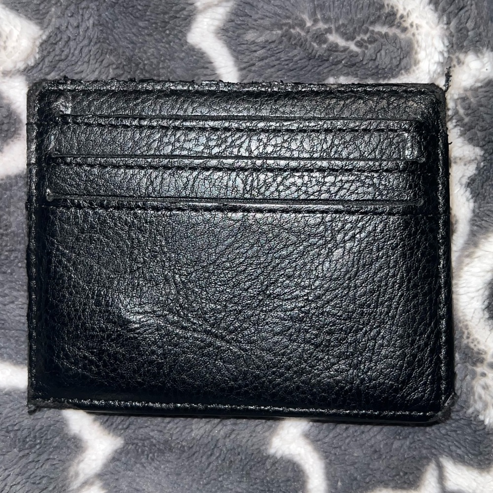 Zara mens black leather card holder wallet open slit in middle